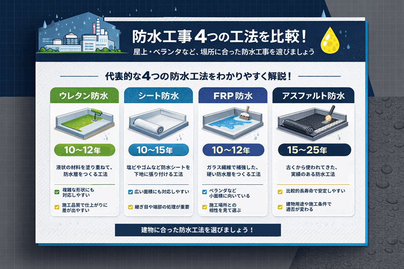 工法別にみる防水工事の特徴と耐用年数を解説をした画像
