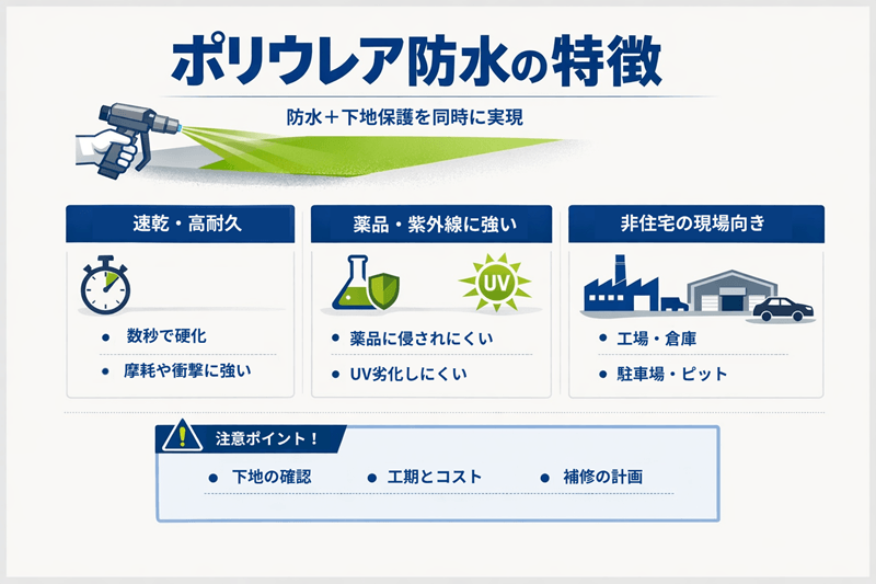 ポリウレア防水の特徴を解説した画像