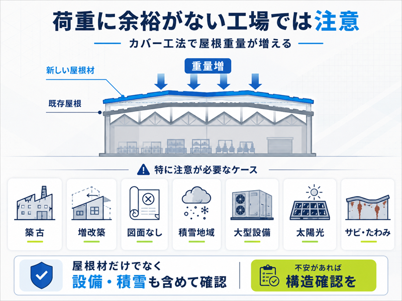 荷重に余裕がない工場でのカバー工法の注意点