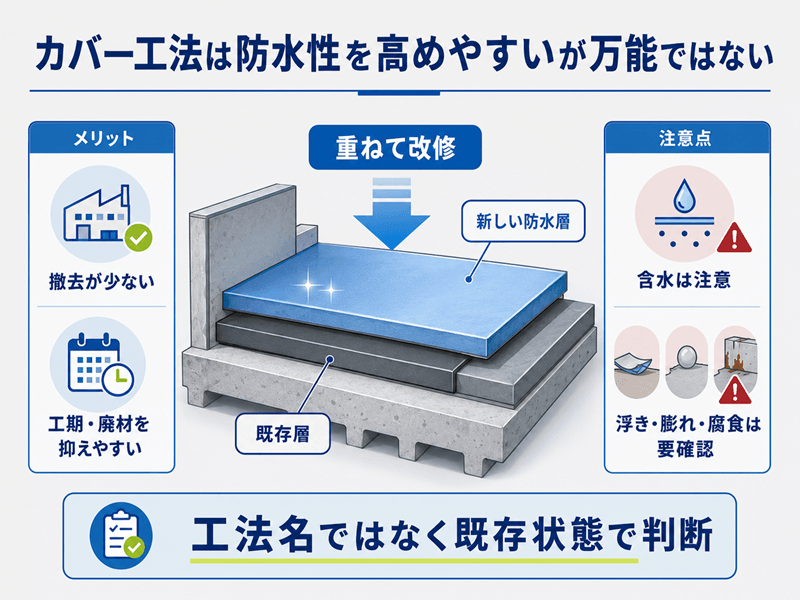 カバー工法は防水性を高められるが、万能ではない